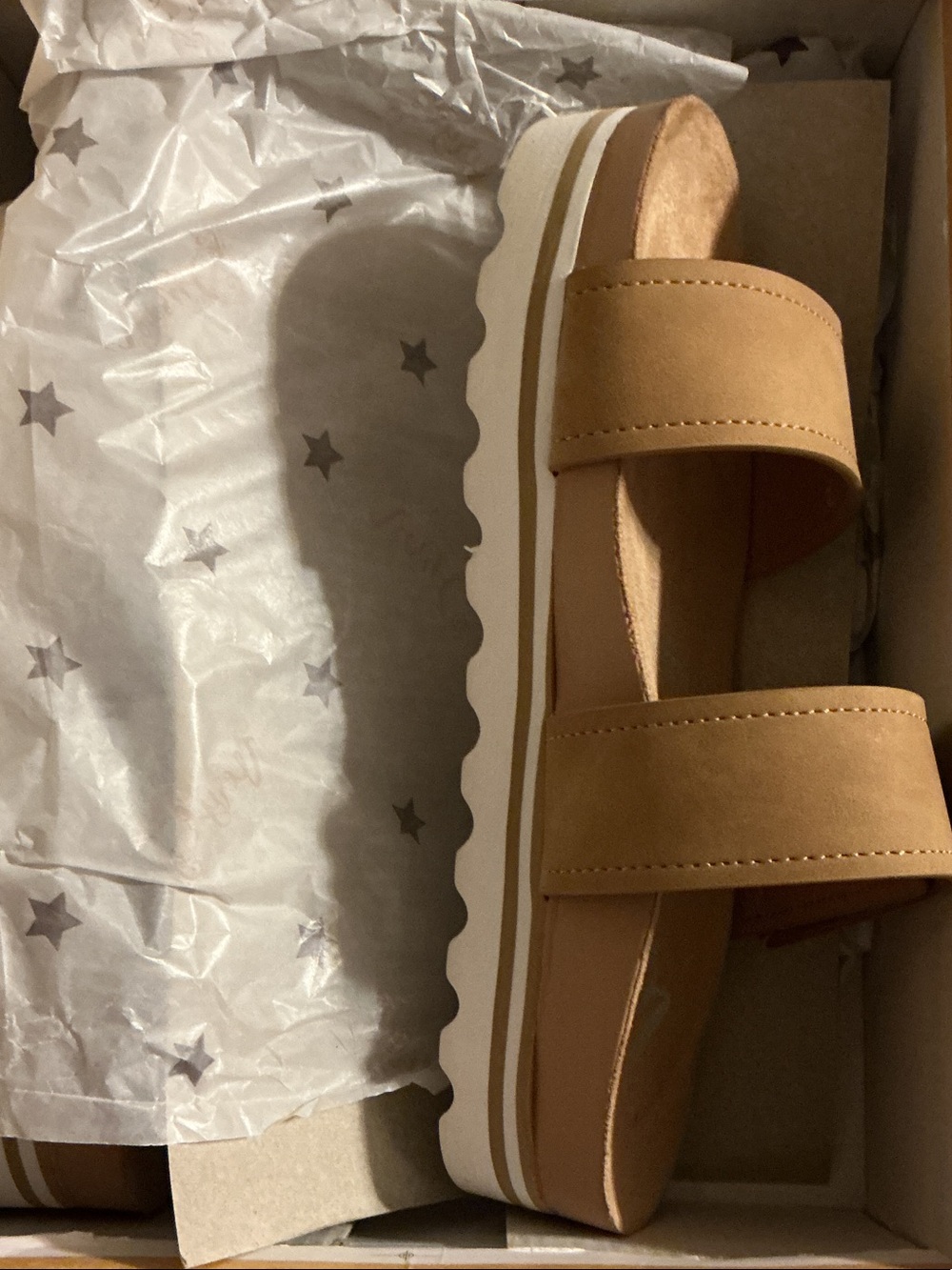 Very G Tan Double-Strap Platform Slide Sandals